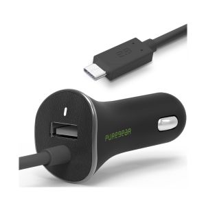 PureGear USB autonabíječka s integrovaným USB-C kabelem - 24W - černá
