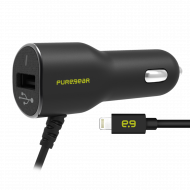 PureGear 3.4A USB autonabíječka s integrovaným Lightning kabelem - černá