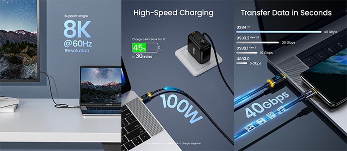 AOHi Magline PRO+  USB4 100W kabel, USB-C na USB-C