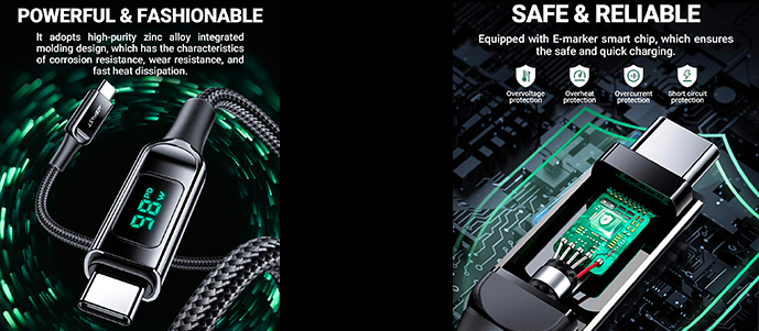 Acefast USB-C to USB-C 100W charging data cable with display