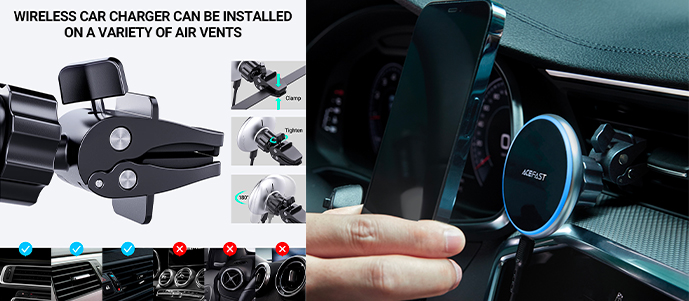 Acefast D3 magnetic wireless charging car holder