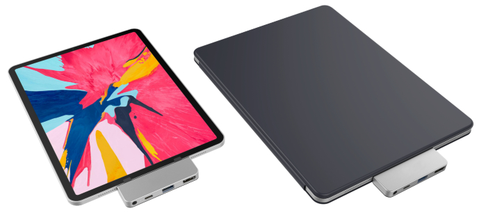 HyperDrive 4 v 1 USB-C Hub pro iPad Pro 2018 lze použít se smart obalem i bez