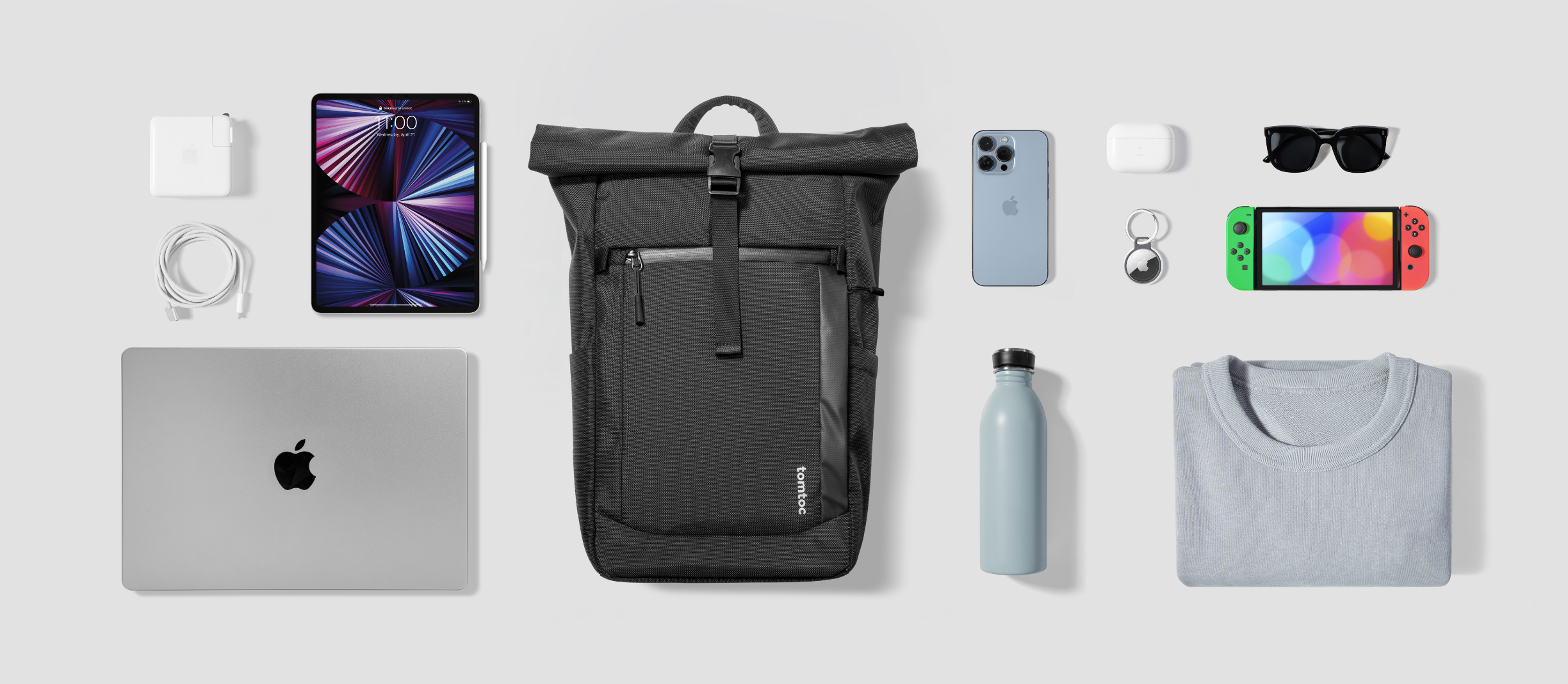 tomtoc Navigator - T61 Rolltop Backpack L, Black
