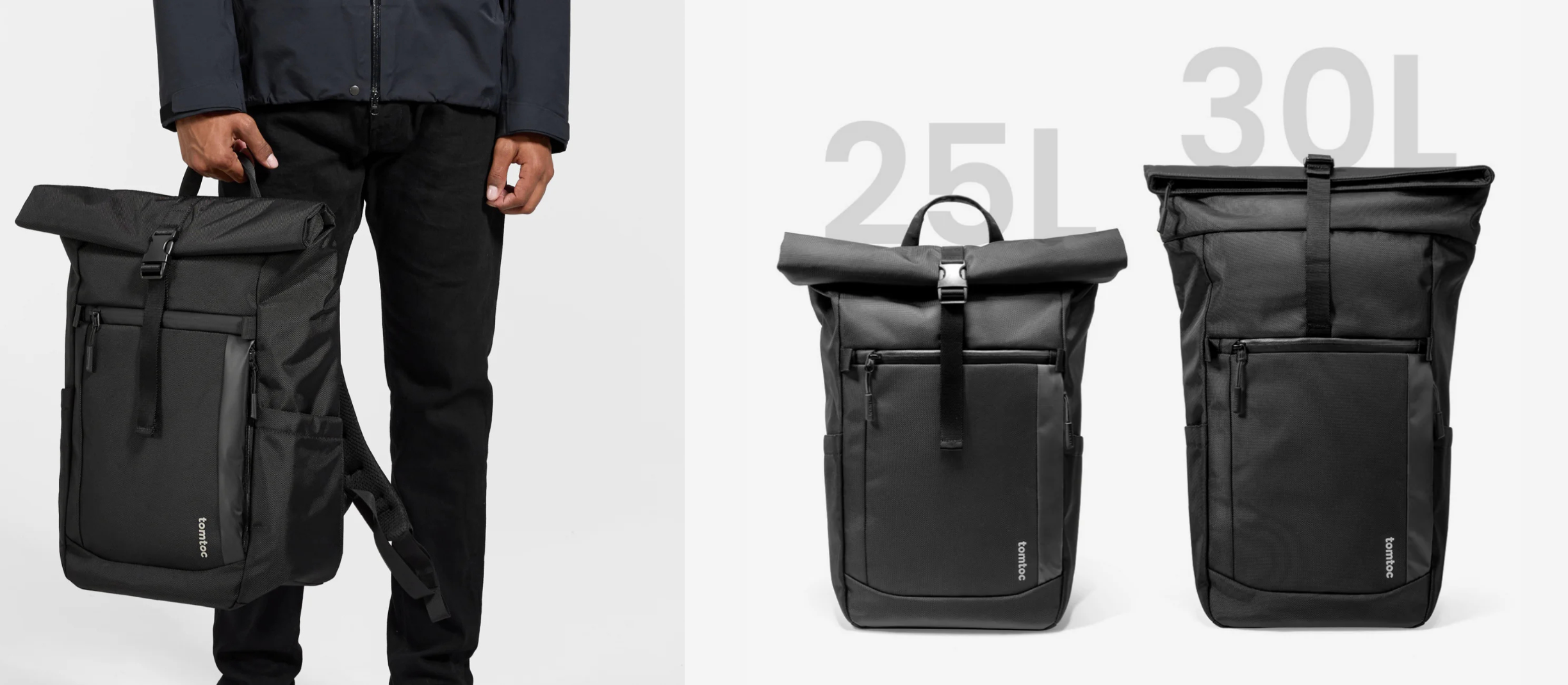tomtoc Navigator - T61 Rolltop Backpack L, Black